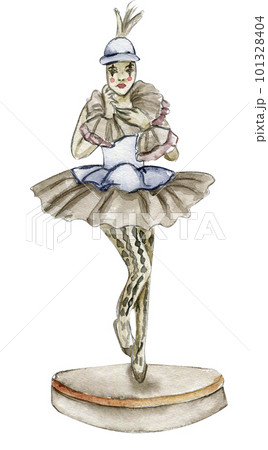 Watercolor hand drawn circus clown vintage style. Perfect for wedding, invitations, blogs, card templates, birthday and baby cards, patterns, quotes. isolater on white background.Cute circus animals. 101328404