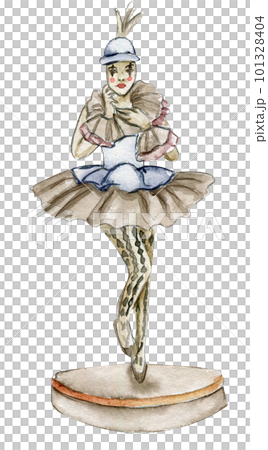 Watercolor hand drawn circus clown vintage style. Perfect for wedding, invitations, blogs, card templates, birthday and baby cards, patterns, quotes. isolater on white background.Cute circus animals. 101328404