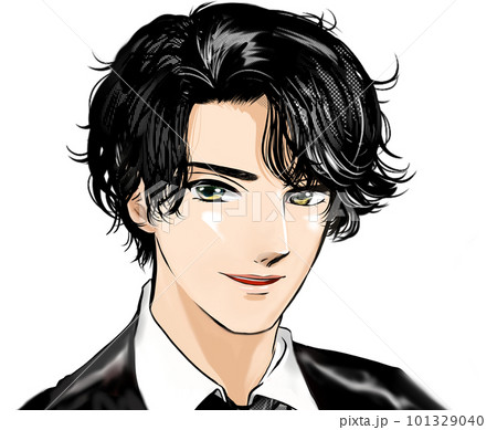 甘いマスクで誘う黒髪パーマイケメン男子の少女漫画風ポートレートイラスト透過背景 甘いマスクで誘う黒髪パーマイケメン男子の少女漫画風ポートレートイラスト透過背景 101329040