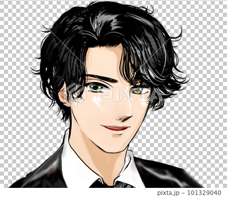 甘いマスクで誘う黒髪パーマイケメン男子の少女漫画風ポートレートイラスト透過背景 甘いマスクで誘う黒髪パーマイケメン男子の少女漫画風ポートレートイラスト透過背景 101329040