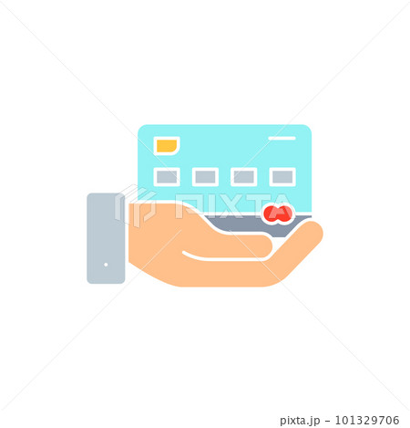 Hand holding credit card, payment with card, NFC payment white outline icon. Shopping, online banking, finance symbol design. Hand holding credit card, payment with card, NFC payment white outline icon. Shopping, online banking, finance symbol design. 101329706