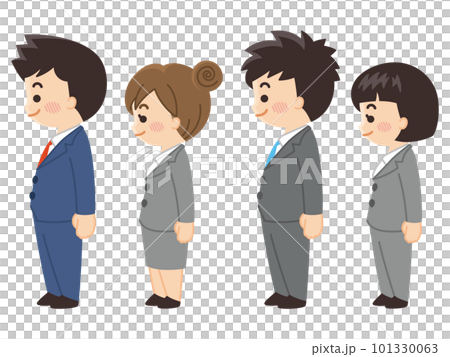 A man and a woman in suits standing facing each other, business people 101330063