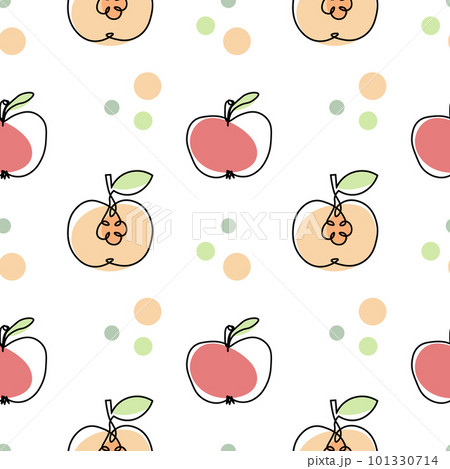 Seamless pattern, contour apples with colored spots on a white background. Pastel colors. Minimal modern design. Fruit background, vector Seamless pattern, contour apples with colored spots on a white background. Pastel colors. Minimal modern design. Fruit background, vector 101330714