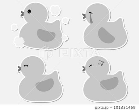 ゆるかわなおもちゃのアヒルステッカー4種セット　グレースケール 101331469