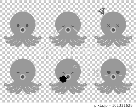 Loose and cute octopus set of 6 grayscale Loose and cute octopus set of 6 grayscale 101331629