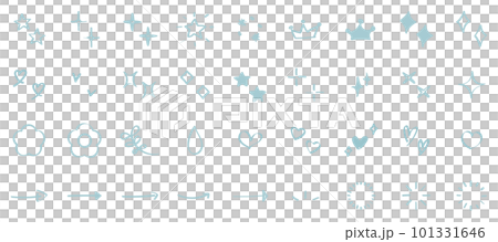 イラスト素材：かわいい手書きのあしらいセット（キラキラ・ハート・花・矢印・太陽）青　緑 101331646