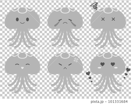 Loose and cute jellyfish set of 6 grayscale 101331684
