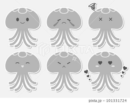 ゆるかわなクラゲステッカー6種セット グレースケール ゆるかわなクラゲステッカー6種セット グレースケール 101331724