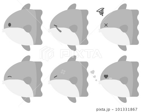 ゆるかわなマンボウ6種セット　グレースケール 101331867