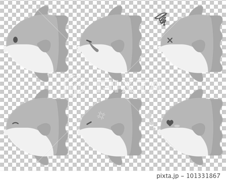 一套 6 只鬆散可愛的翻車魚灰度 101331867