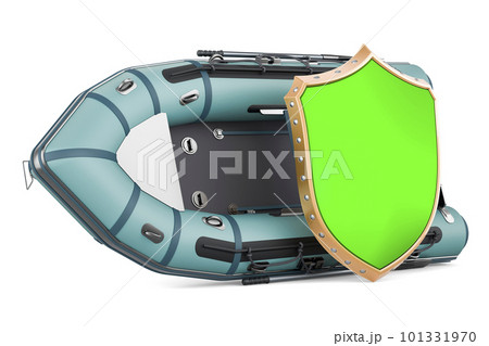 Inflatable boat with shield, 3D rendering Inflatable boat with shield, 3D rendering 101331970