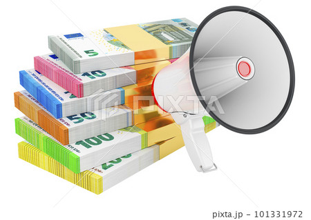 Megaphone with euro packs, 3D rendering 101331972