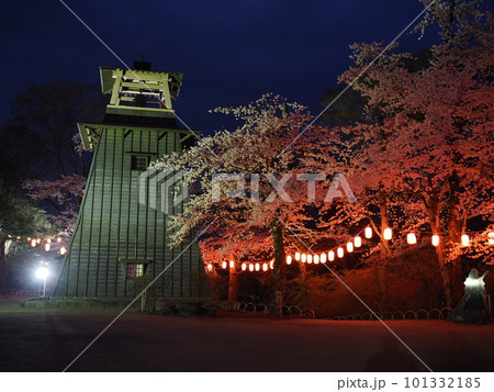 ライトアップされた満開の夜桜（群馬・沼田公園） 101332185