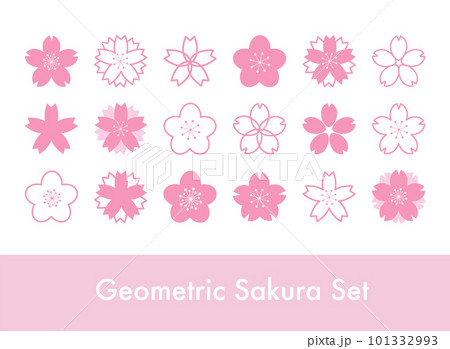 Set of geometrical sakura flower stamp symbols, cherry blossom icons 101332993