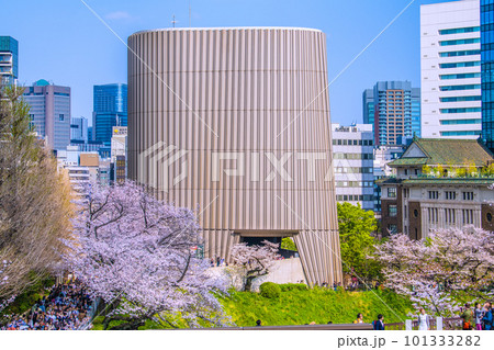 日本の東京都市景観 満開の桜や昭和館などを望む＝4月1日 101333282