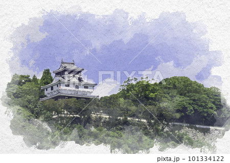 水彩画風 岩国 岩国城 山口県岩国市 水彩画風 岩国 岩国城 山口県岩国市 101334122