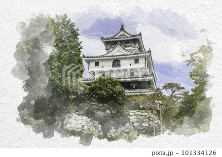 水彩画風 岩国 岩国城 山口県岩国市 水彩画風 岩国 岩国城 山口県岩国市 101334126