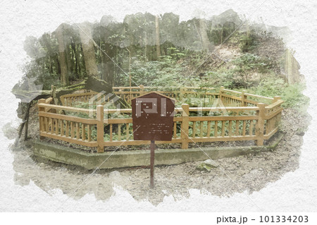 水彩画風　岩国　岩国城　大釣井　山口県岩国市 101334203