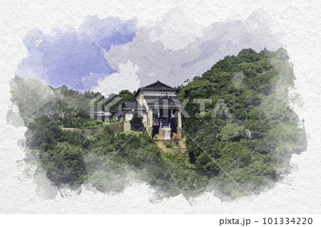 水彩画風　岩国　岩国城ロープウェイ山頂駅　山口県岩国市 101334220