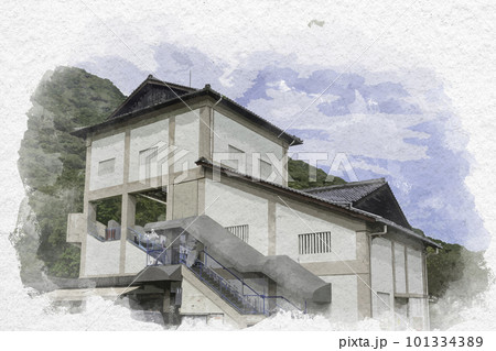 水彩画風 岩国 岩国城ロープウェイ山麓駅 山口県岩国市 水彩画風 岩国 岩国城ロープウェイ山麓駅 山口県岩国市 101334389