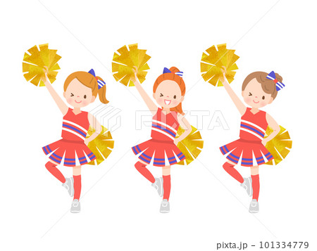笑顔でチアダンスをしているかわいい子供達のイラストセット 101334779