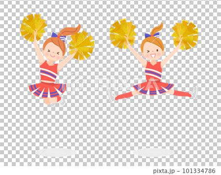 笑顔でチアダンスをしているかわいい子供達のイラストセット 101334786