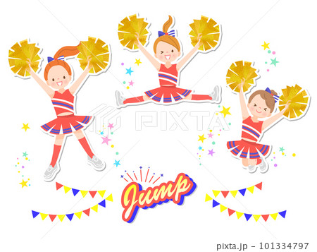 笑顔でチアダンスをしているかわいい子供達のイラストセット 101334797