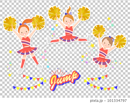 笑顔でチアダンスをしているかわいい子供達のイラストセット 101334797