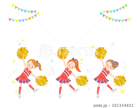 笑顔でチアダンスをしているかわいい子供達のイラストセット 101334832