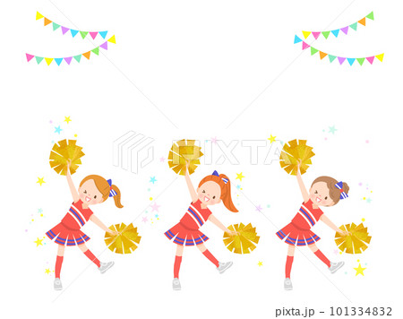 笑顔でチアダンスをしているかわいい子供達のイラストセット 笑顔でチアダンスをしているかわいい子供達のイラストセット 101334832
