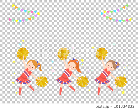 笑顔でチアダンスをしているかわいい子供達のイラストセット 笑顔でチアダンスをしているかわいい子供達のイラストセット 101334832