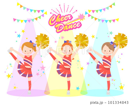 笑顔でチアダンスをしているかわいい子供達のイラストセット 笑顔でチアダンスをしているかわいい子供達のイラストセット 101334843