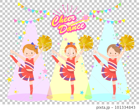 笑顔でチアダンスをしているかわいい子供達のイラストセット 笑顔でチアダンスをしているかわいい子供達のイラストセット 101334843