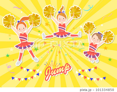 笑顔でチアダンスをしているかわいい子供達のイラストセット 101334850