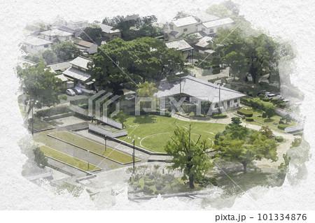 水彩画風　岩国　吉香公園　山口県岩国市 101334876