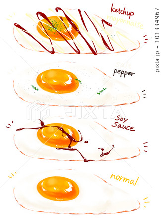 リアル調な目玉焼きのイラストセット 色々な味付け 101334967