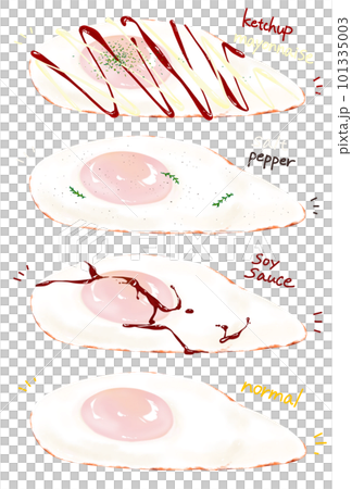 リアル調な蒸し目玉焼きのイラストセット 色々な味付け 101335003