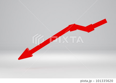 3d render, red business 3d arrow on white background, Business concept, failed business, failed business sales, Business unsuccessful. 101335620
