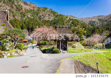 日本の原風景　京都美山　かやぶきの里の春景 101335679