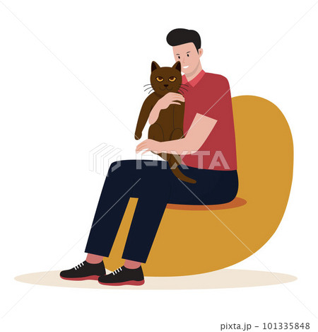 Man hugging her pet cat. Illustration for website, landing page, mobile app, poster and banner. Trendy flat vector illustration Man hugging her pet cat. Illustration for website, landing page, mobile app, poster and banner. Trendy flat vector illustration 101335848