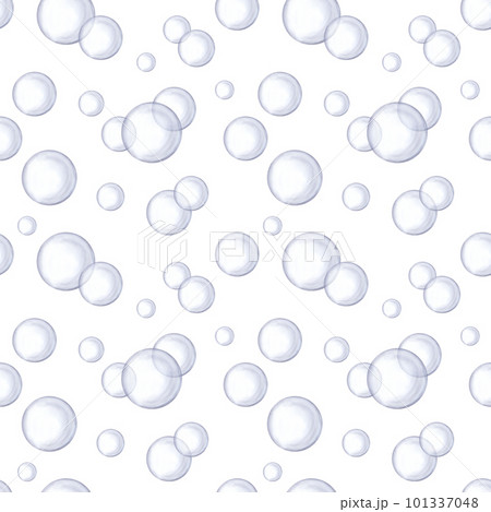 Seamless pattern. Transparent ball, bubble. Glass crystal sphere. Hand-drawn watercolor illustration isolated on white background. Design element 101337048