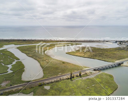 Aerial view of the beautiful Los Penasquitos Lagoon wetland 101337284