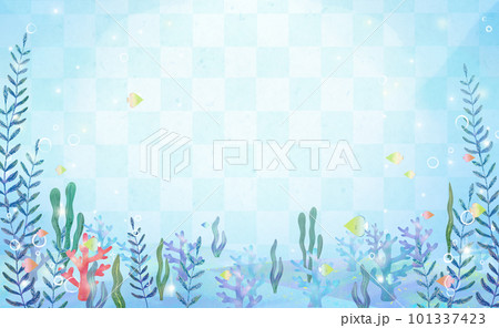 海の中の風景と海の生き物の北欧風かわいいフレームイラスト素材 海の中の風景と海の生き物の北欧風かわいいフレームイラスト素材 101337423