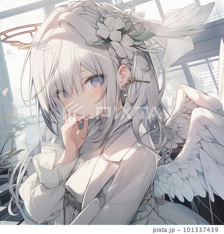 Shy girl angel.Anime art stock illustration. Illustration of anime -  274456583