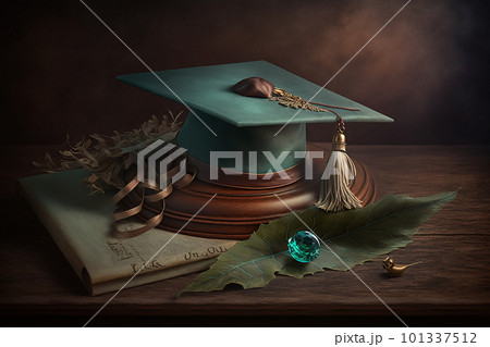 the graduate's hat. university students graduation. Graduation hat. Academic cap. template for design party high school or college. diploma and certificate. High quality 3d illustration. the graduate's hat. university students graduation. Graduation hat. Academic cap. template for design party high school or college. diploma and certificate. High quality 3d illustration. 101337512