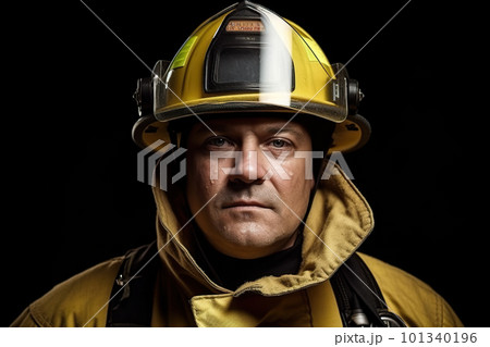 A closeup portrait of tired firefighter after struggling the fire, AI generative image 101340196