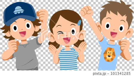 半袖の服を着たポジティブで元気な子どもたちのイラスト 101341285