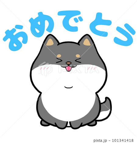 黒柴犬と「おめでとう」の文字 101341418