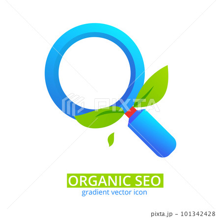 Organic seo concept icon. Magnifying glass with green leaves. 101342428
