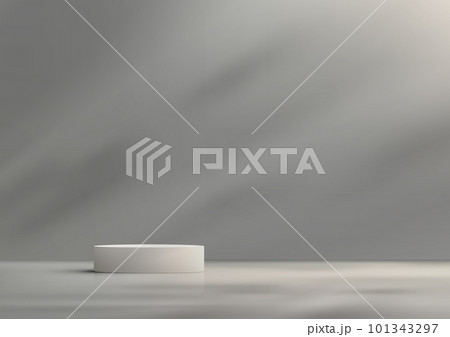 3D realistic minimal style empty white podium platform with natural lighting on gray background 101343297